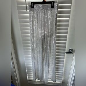 Silver Sequin Wide Leg Pants